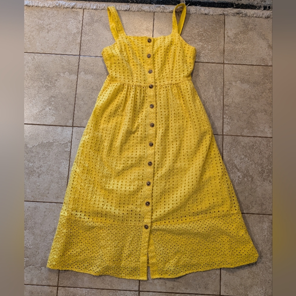 J Crew Yellow Eyelet Button-Down Dress Size 4
